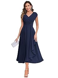 BOLENSYE Tea Length Navy Blue Mother of The Bride