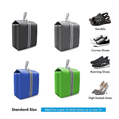Luvan Portable and Waterproof Nylon Travel Shoe Bag with Zipper Closure for Men and Women,Multicolor,Pack of 4