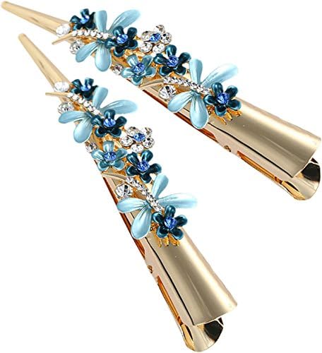 LiveZone 2-Count Stylish Large Hair Ornaments Women Girls Alligator Hair Clip Hairclip Ponytail Holder DIY Accessories Hairpins Non-slip Chic Styling Claw Hair Barrettes,Blue Dragonfly Flower