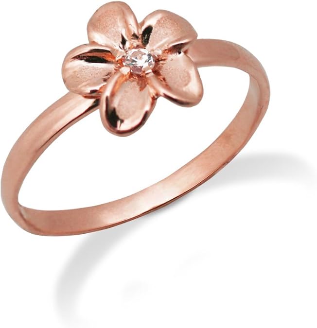 Plumeria Ring with Diamond in 14K Rose Gold9mm (13) Honolulu Jewelry