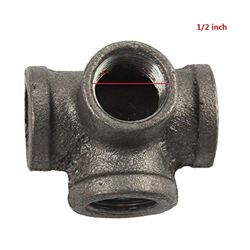 Gimiton 4 Pack 4 Way Pipe Fitting Malleable Iron DN15 1/2 Black Malleable Cast Iron Pipe Tee fitting Industrial Steel Side Outlet Elbow 4-Way Fitting (DN15 1/2)