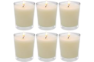 HAOSON Unscented Votive Candles in Glass, 3.0oz Off-White Soy Wax Candles for Wedding, Baby Shower, Party, Table - 6 Packs
