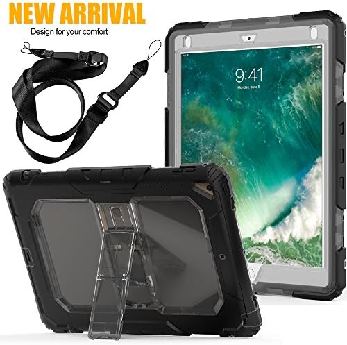 iPad 9.7 2018/2017 Case,iPad 6th Generation Cases[Shoulder Strap] 3 Layers Shockproof Soft Silicone Bumper Full-body Rugged Protective Case For Apple iPad 9.7 A1893/A1954 (gray)