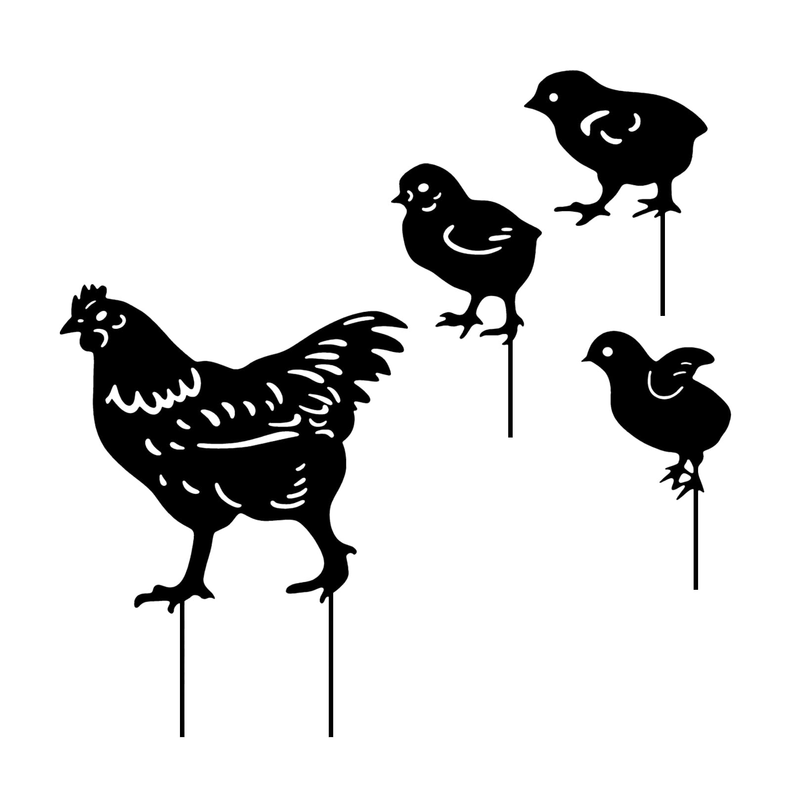 4Pcs Metal Chicken Garden Stakes, Decorative Hen and Chicks Yard Stakes, Metal Animal Yard Decor, Chicken Art Silhouette Statue for Lawn Patio Gazon Outdoor Ornament