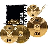 Meinl Cymbal Set Box Pack with 13" Hihats, 14" Crash, Plus Free 10" Splash, Sticks, Lessons - HCS Traditional Brass - Made in Germany, 2-YEAR WARRANTY MultiColor HCS1314-10S