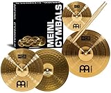 Meinl Cymbal Set Box Pack with 13" Hihats, 14" Crash, Plus Free 10" Splash, Sticks, Lessons - HCS Traditional Brass - Made in Germany, 2-YEAR WARRANTY MultiColor HCS1314-10S