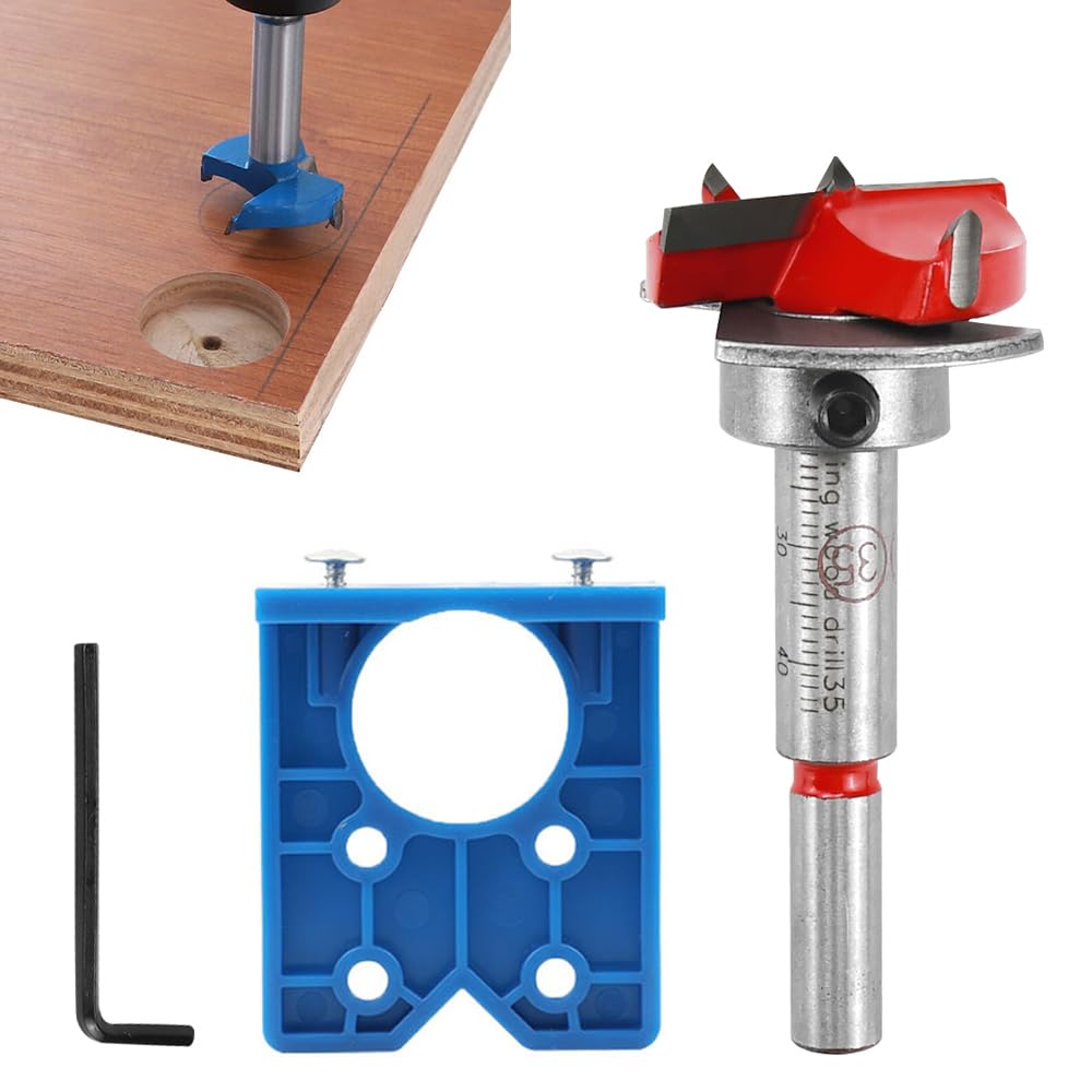 STCRERAG Hinge Jig Drill Bits Sets, 35mm Forstner Drill Bits Concealed Hinge Jigs Hinge Boring Jigs With Hinge Cutting Templates for Cabinet Mounting Carpenerar