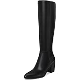 SOVANYOU Knee High Boots for Women Leather Tall Boots Chunky Block Heel Fashion Pointed Toe Side Zip Comfortable Fall Winter Botas