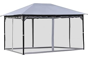 Hisecome 10' x 12' Gazebo Universal Replacement Mosquito Netting,Grey Outdoor Canopy Net Screen 4-Panel Sidewall Curtain, with Zippers,Mosquito Netting（Only）