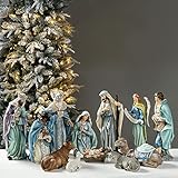 glitzhome 12Pcs Deluxe Blue Resin Nativity