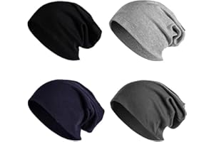yanqiudong 4 Pack Women Men Stylish Thin Hip-hop Soft Stretch Knit Slouchy Beanie Hat Skull Cap Black