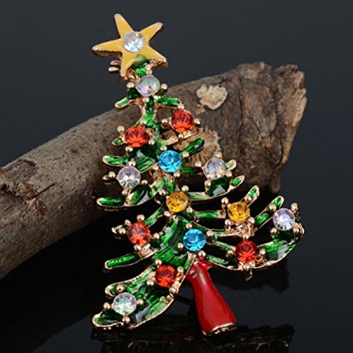 Haodeba 1 Piece Gorgeous Enamel Rhinestone Brooch Christmas Tree Brooch Pins Party Favor Best Gift for Girls Women Ladies