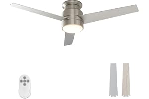 warmiplanet Flush Mount Ceiling Fan with Lights Remote Control, 52-Inch, Brushed Nickel, 3-Blades