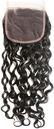 Sakula Brazilian Virgin Remy Full Lace Closure Water Natural Wave Curly Human Hair Lace Closure With Freepart 100 Unprocessed Human Hair Weave Natural Black Color For 4 4 Lace Closure (12 Inch)