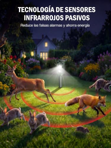 Espantapajaros Exterior Ahuyentador de Pajaros : Repelente Gatos Solar Ultrasonidos con Luz LED Flash IP65 Impermeable- Auyentadores de Palomas Potente para Jardín de Patio Césped Amplio Alcance Verde