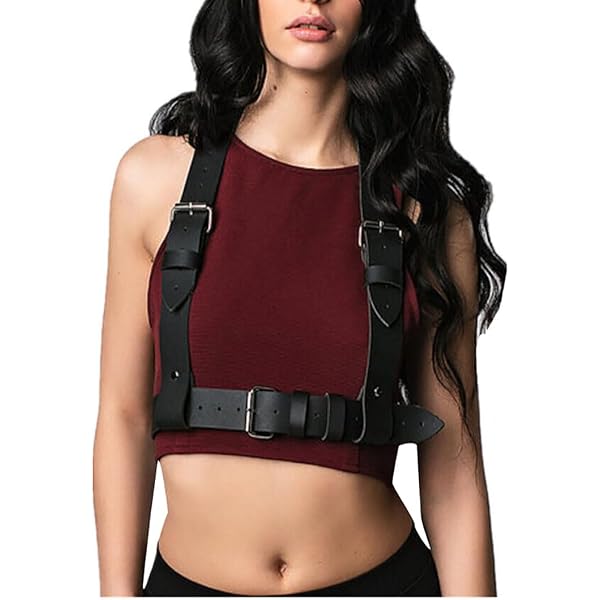2144 Women Girl Punk Leather Harness Belt Adjustable Goth Body Waist Widyany Punk Black Pu Leather Belt, Harness Belt for Women  main image 4