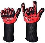 Grill Gloves Heat Resistant 932°F,EN407 Perfect for Oven Barbecue BBQ Smoker Cooking Grilling and Kitchen(1 Pair Long)Black