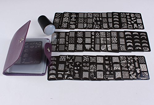 Finger Angel Nail stamping printing plate 32 Different Designs With Purple Leather Nail Template Organizer And Black Squishy Silicone Mega Stamper