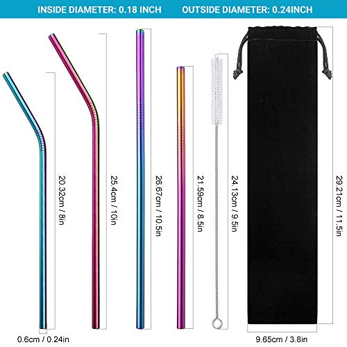 KISSWILL Set of 11 Reusable Straws, Ultra Long 10.5' & 8.5' Stainless Steel Metal Straws for 20 30oz - //coolthings.us