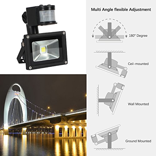 FAISHILAN Motion Sensor Flood Light 10W LED IP65 Waterproof Security Lights 6000K, 800 Lumen, US 3-Plug Outdoor Wall Light