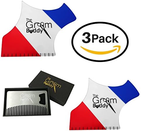 Hair Shaping Tool Styling Template 2 Pack &amp; Wallet Comb Groom Buddy for Men's Hairline and Beard - Perfect Symmetric Lines and Trims for Men Flexible Tool for Beard Mustache Goatee Side Burns