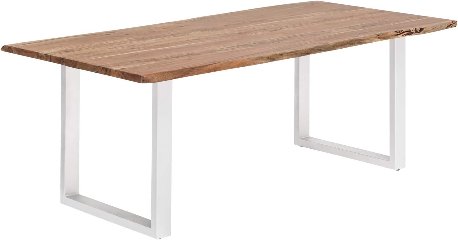 Woodkings Esstisch Bullwer Verschiedene Grossen Holz Akazie Braun Metall Weiss Tisch Mit Baumkante Baumtisch Echtholz Modern Design Massivholz Esszimmermobel Wohnmobel 140 X 90 Cm Amazon De Kuche Haushalt