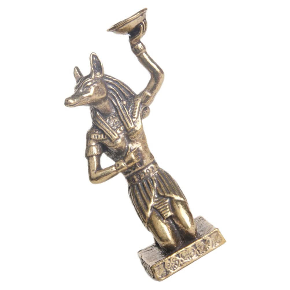 HOMSFOU Retro Anubis Statue Brass Figurine Ancient Egyptian God Sculpture 2.4 Inch Desktop Ornament for Home Office Decoration