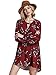 Romwe Women's Loose Long Sleeve Keyhole Flowery Floral Beach Dress Burgundy S