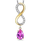Gem Stone King 925 Silver and 10K Yellow Gold Pink Created Sapphire and Lab Grown Diamond Pendant Necklace for Women | 2.08 Cttw | Gemstone September Birthstone | Pear Shape 7X5MM | With 18 Inch Chain