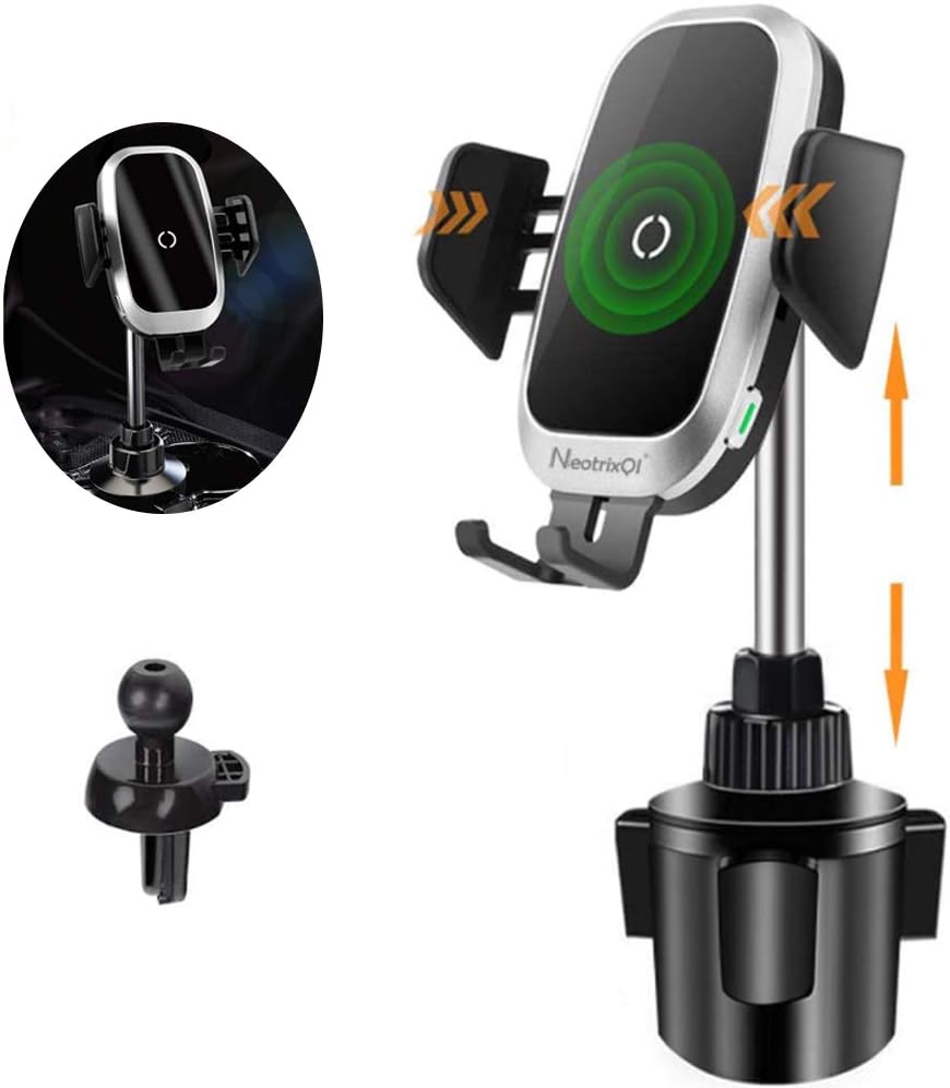 [Upgraded] Cup Holder Phone Mount Wireless Car Charger, NeotrixQI Auto