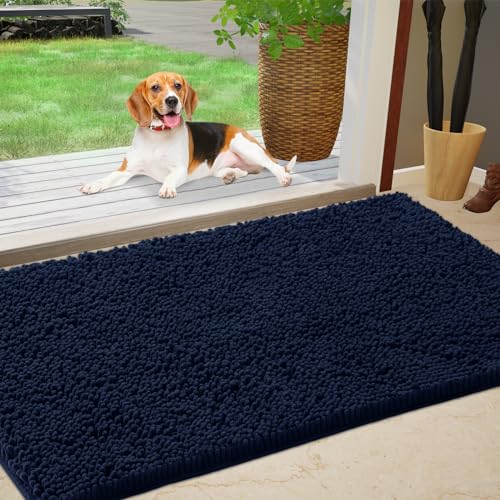 IM HOME Chenille Absorbent Doormat Navy Blue