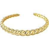 Charm-In Gold Chunky Cuff Bangle Bracelet for Women - 14K Gold Plated Minimalist Lightweight Jewelry Gift