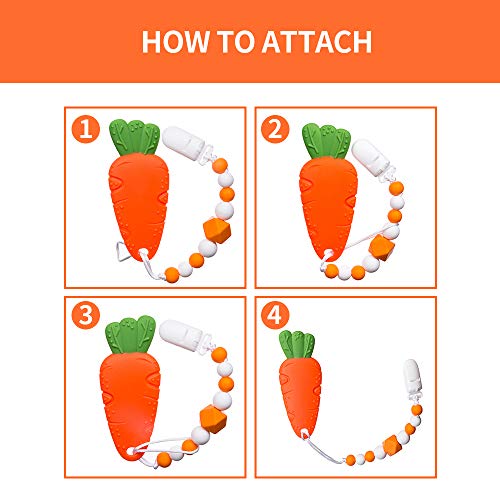 AmazingM Baby Teething Toys,Food Grade Silicone Carrot Teether Toy with Pacifier Clip Holder,BPA Free,Freezer Safe,Teething Egg for Infants and Toddlers