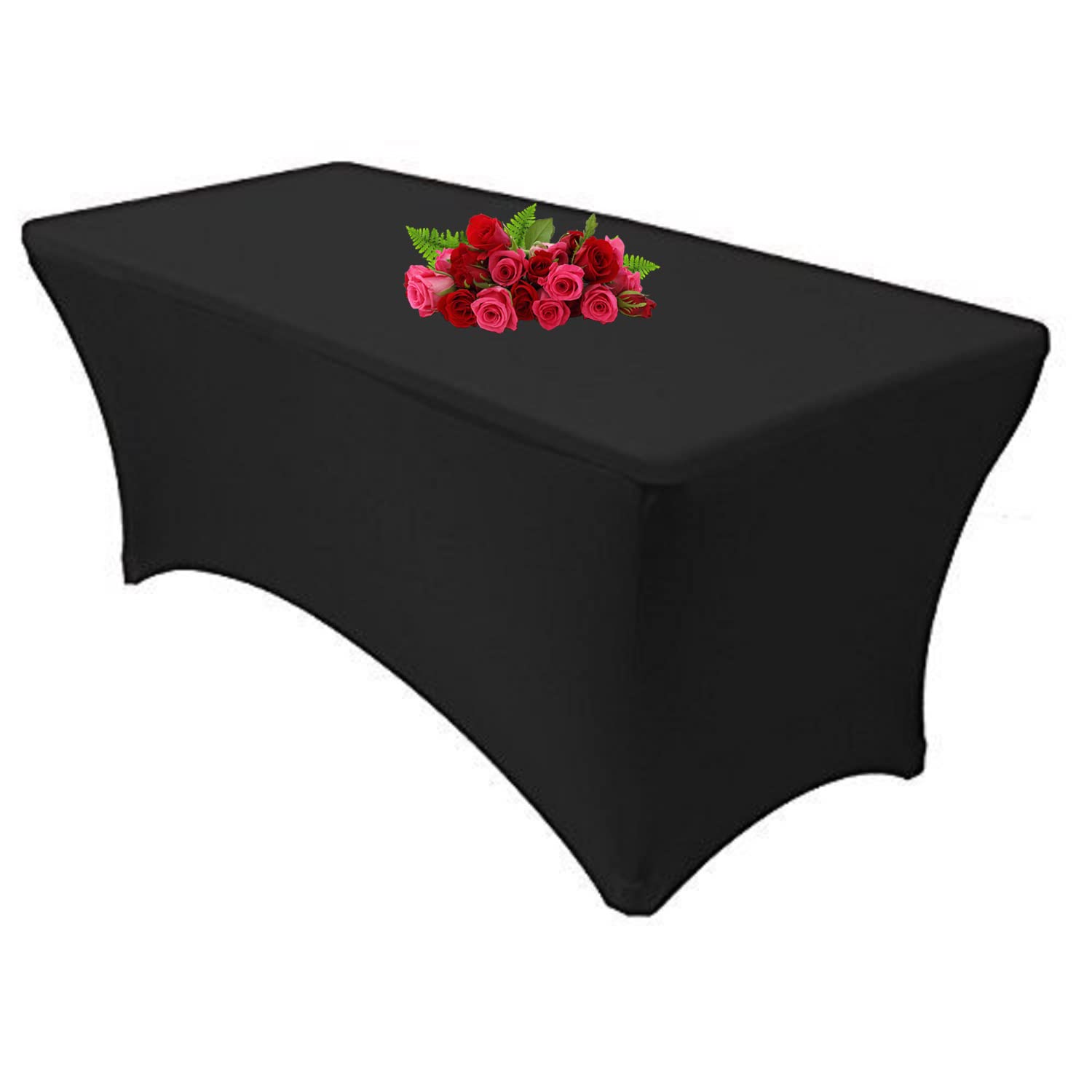 Photo 1 of 10FT Spandex Black Tablecloth for Rectangle Tables - Stretch Table Cover for Standard Folding Tables, Elastic Table Cover for Christmas