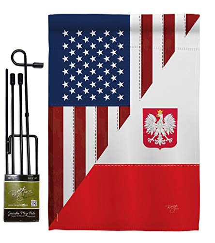 Breeze Decor US Polish Friendship Garden Flag Set with Stand Regional American…