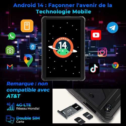 Hotwav R8 Unbreakable Tablet, 12GB + 128GB/TF 1TB Touch Tablet, 10800mAh Battery, 10.1 Inch HD+ Screen, Android 14 Tablet, 13MP+5MP/Octa-Core/Dual SIM 4G/WLAN 5G/IP68&IP69K/Face ID/GPS/OTG Black
