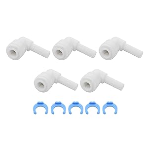 Elbow Water 1/4-Inch Tube Quick Connect Fitting +5 Lock Clips for Reverse Osmosis Filter Pack of 5