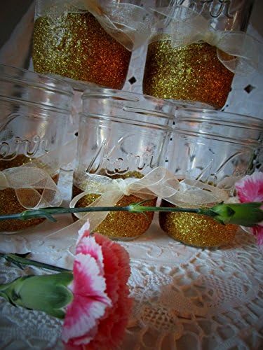 Glitter gold mason jars for weddings bridal and baby showers room décor table décor, Gold wedding glitter candle holders