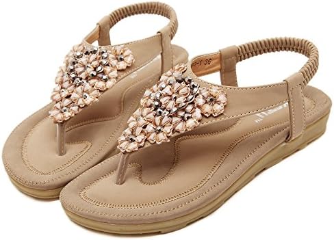 2017 New Style Beaded Flower Flats Herringbone Sandals,Bohemian Flip Flops Casual Shoes Beach Shoes For Women Girls(Brown, 7B(M)US/40EU)