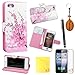 (TRAIT)8IN1 Pink Flower PU Leather Wallet Cases Protective Skin for iphone 5 iphone 5s Flip Folio Case Stand Holder+touch Screen Pen +3 Screen Protector +3 Cleaning Cloth