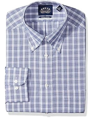 Men's Non Iron Stretch Bd Collar Regular Fit Plaid Dress Shirt,