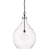 Capital Lighting 325011FH Bristol Urban/Industrial Clear Water Glass Teardrop Pendant, 1-Light 100 Watt, 24" H x 15" W, Farm 