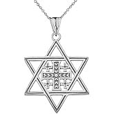 Religious Jewelry by FDJ Dazzling Sterling Silver Star of David with Jerusalem Cross Charm Pendant Necklace