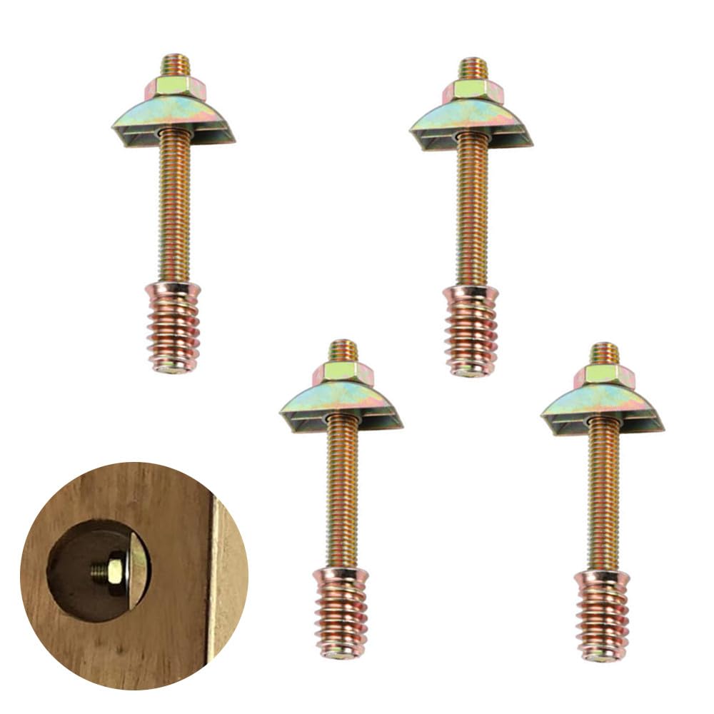 Pleenild 4Sets 4 in 1 Furniture Connecting Fittings with Half Moon Connectors Half Moon Washer Bolts Table Bed Assembly Fasteners for Cabinets Bunk Beds Headboards（M8*80mm)