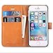 iPhone SE Case, iPhone 5S Wallet Case, SHIELDON Genuine Leather Slim Folio Flip Magnetic Case Cover with Kickstand & Credit Card Slots for Apple iPhone 5/5S/SE, Tan Brown