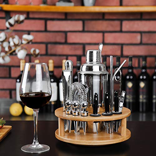 X-cosrack Cocktail-Shaker-Set – 19-teiliges Edelstahl-Barkeeper-Set, mit drehbarem Bambus-Ständer – perfektes Bar-Set… – Bild 7