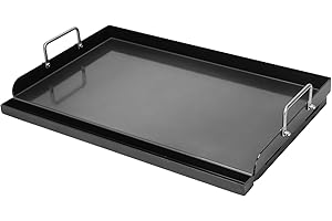 SEARCOOK Universal 25" x 16" Nonstick Coating Grill Griddle for Gas Grill, Cast Iron Griddle for Charcoal, Gas Grills, Camping, Flat Top Plate Insert with Grease Groove and Removable Handles