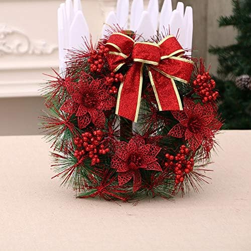 YUNDUO Decorated Pre-Lit Wreath, Natural Pine Cone and Berry with Bow-Knot Ornament for Door Window Decoration, Door Hanging Display, 30cm/40cm,a,30cm