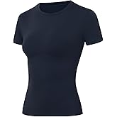 Moozava Women's Compression Shirt Short Sleeve Workout Tops Athletic T-Shirts Base Layer for Gym Running Yoga Sports