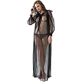 Women Sexy Long Lace Dress Sheer Gown See Through Babydoll Lingerie Bridal Robe